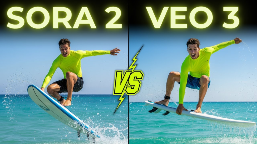 Sora 2 vs VEO 3 comparison showcasing AI video quality, realism, motion detail, and creative control in the latest generative video models.